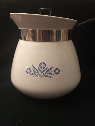 Vintage Corning Ware Kettle 2 Qt / 8 Cup Coffee Tea Pot Cornflower Blue Pattern