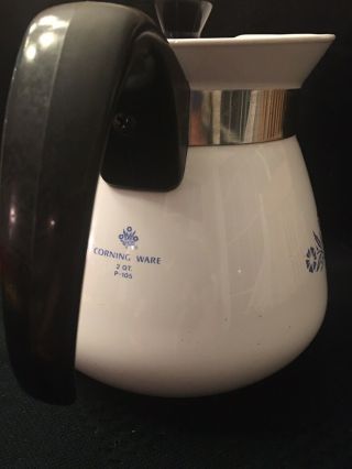 Vintage Corning Ware Kettle 2 Qt / 8 Cup Coffee Tea Pot Cornflower Blue Pattern 2