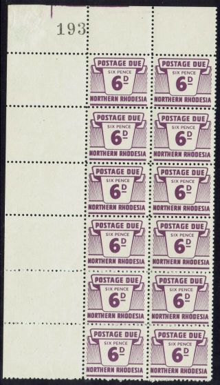Northern Rhodesia 1963 Postage Due 6d Mnh Block