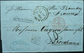 India 21 Jun 1862 Stampless Postal Entire From Madras To Bordeaux,  France
