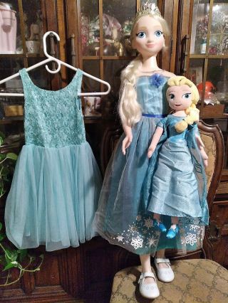 Disney Frozen My Size Elsa Doll,  Girls Dress Size 6 And Disney Store Elsa Plush