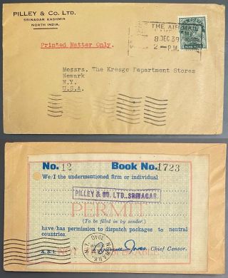 India / Postal History / Cover Wwii Period Cover With Permit To Send To Neutral