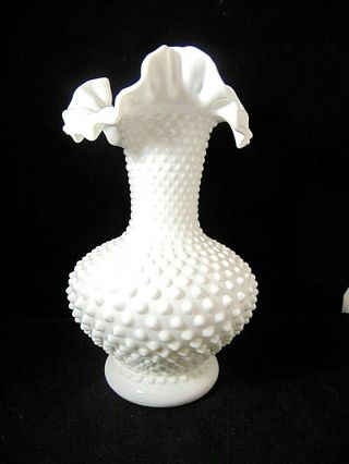Vintage Large Fenton Milk Glass Hobnail Vase 6 " X 11 "