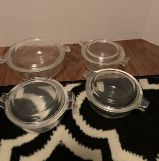Set Of 4 Pyrex Clear 018,  018,  018,  019 Vintage With Lids