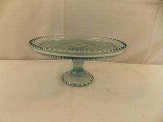 Vintage Aqua Pedestal Cake Plate 10 1/4 Diameter 5 " Tall