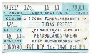 Judas Priest / Megadeth / Testament Memorabilia Ticket Stub December 14,  1990 Nj