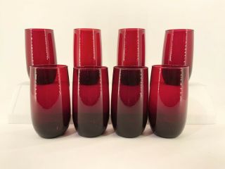 Set Of 8 Vintage Anchor Hocking Ruby Red Roly Poly 5 " Tall Iced Tea Glasses Euc
