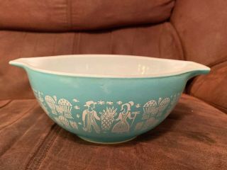 Vtg Pyrex Amish Butterprint Cinderella Turquoise 442 1 1/2 Quart Mixing Bowl