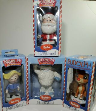 4 Rudolph The Red Nosed Reindeer Bobbleheads Bumbles Santa Hermey Rudolph Mib