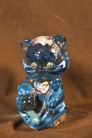 Vint Fenton Lovely Aqua Blue Hand Painted Sitting Bear Figurine Unique Color