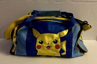 Vintage 1999 N64 Nintendo Pokemon Pikachu Duffle Bag With Strap Blue Yellow