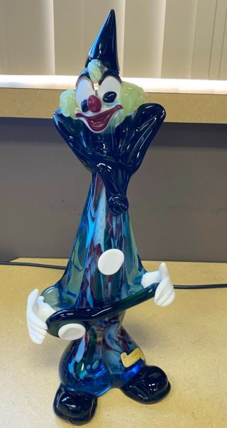 13 1/2” Large Vintage Murano Art Glass Clown Pointed Hat Holding Guita