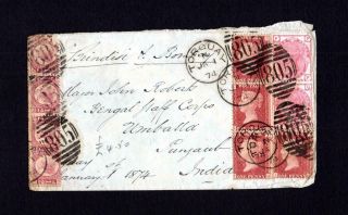 Penny Red Plate 152 X4,  1/2d Plate 6 X4,  3d Plate 11 X2 On 1874 Cover To India