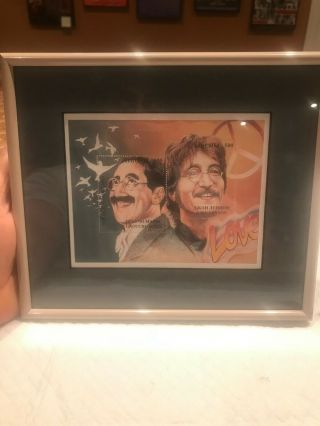 Collectible Rare John Lennon And Groucho Marx Stamps In Glass Frame 1048