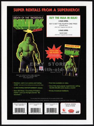 The Incredible Hulk_original 1992 Trade Print Ad Promo_lou Ferrigno_death Of