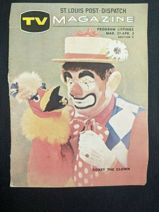 1960s St Louis Post Dispatch Tv Guide Cover Corky The Clown Clif St James