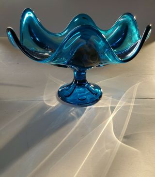 Vintage Viking Glass Bluenique Footed Compote Fruit Bowl Blue