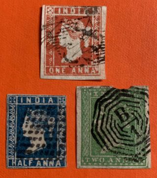 India 1854 Qv 1/2a 1a 2a Stamps