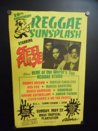 1988 Reggae Sunsplash World Tour Concert Poster Steel Pulse Maui Hawaii