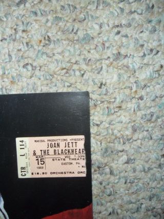 Joan Jett 1989 Concert Ticket Stub Easton,  Pa State Theater Rock And Roll