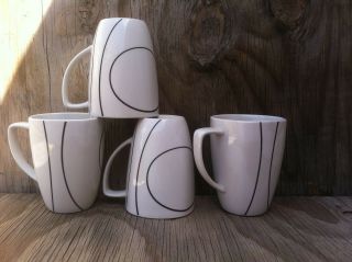 Corelle Coordinates Dishes Squared Simple Lines Big Porcelain Cups Mugs Set Of 4