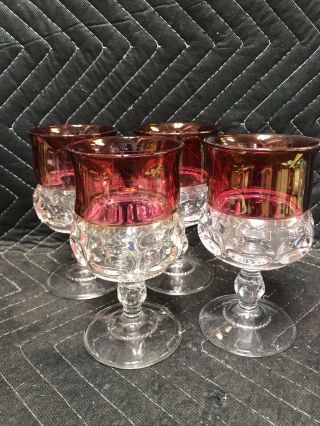 Tiffin Kings Crown Thumbprint Ruby Red Flash 4 Water Goblets Indiana Glass