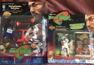 Two 1996 Space Jam Michael Jordan Action Figures - Upper Deck & Playmates