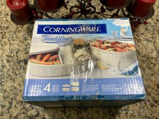 Corning Ware 4 Piece Set French White 1.  5 Qt.  Divided Oval 2.  5 Qt.  Oval Dish