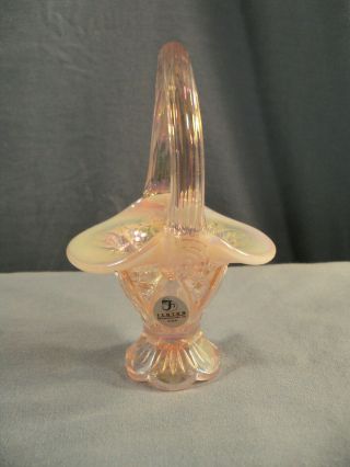 Fenton Pink Opalescent & Iridescent Carnival Glass Mini Miniature Basket