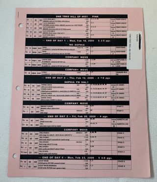 One Tree Hill Set Shooting Schedule Season 6,  Episode 21