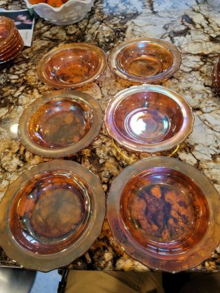 Set 6 (six) Vintage Marigold Carnival Glass Soup Bowls Floral Iridescent 7.  5 "