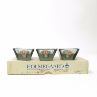 Mid Century Holmegaard Denmark Smoked Glass Taper Candle Holders Set W/ Box Vtg