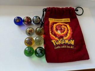 Vintage Pokemon Marble Pouch 05 Charmeleon W/ 9 Marbles Including Charizard