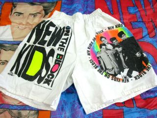 Vintage 1990 Nkotb Kids On The Block Gym Shorts (s) Boy Band All Over Print
