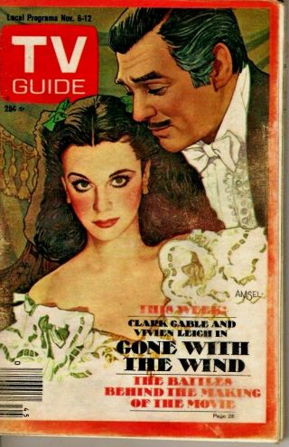 Vintage - Tv Guide - Nov 7th 1976 - Clark Gable - Gone With The Wind - Cover Vg