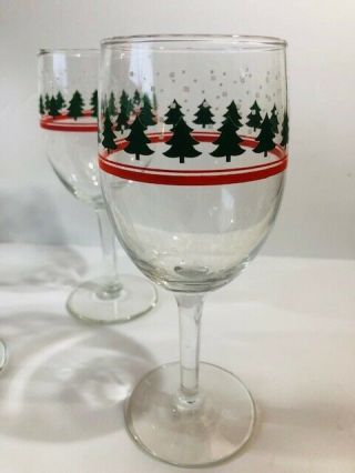6 Vintage Libbey Christmas Water Goblets Green Trees Snow 1983 2