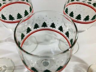 6 Vintage Libbey Christmas Water Goblets Green Trees Snow 1983 3