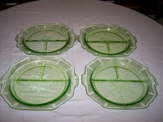 Set Of 4 Vintage Anchor Hocking Princess Green Depression 11 12” Grill Plates