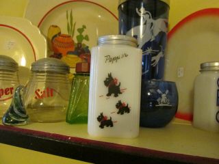 Vintage Mckee Tipp City Milk Glass Pepper Shaker With 3 - Scotty Dogs Alum.  Lid