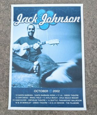 Jack Johnson Concert Tour Poster 2002 California Colorado Seattle Ssanta Barbara