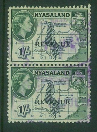 Nyasaland - 1953 Qeii 1/ - Pair " Revenue " O/p.  Scarce (es658a)