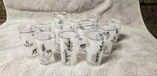 12libbey Silver Foliage Juice Glasses Tumblers,  6 Oz,  Leaf Vintage Mid Century