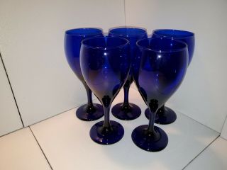 5 Pc Libbey Cobalt Blue Wine Glass Goblets