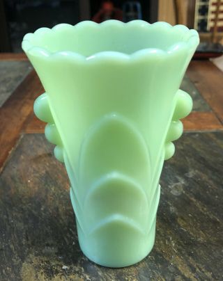 Vintage Fire King Glass Art Deco Scalloped Green Jadeite Vase