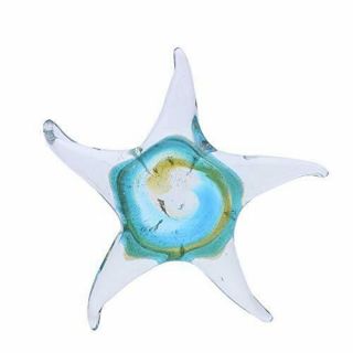 Handmade Glass Blown Starfish Figurine,  Collectible Ornament,  Clear And Green