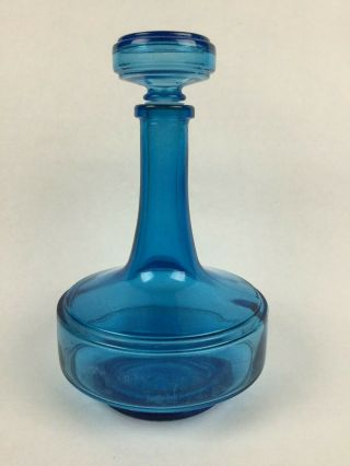 Vintage Mid Century Ritz Blue Glass Decanter Genie Bottle Made In Belgium