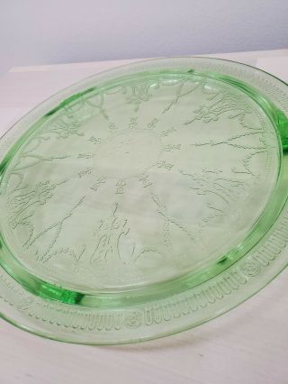 Vintage Green Depression Glass Cake Plate Stand Tri Footed 2