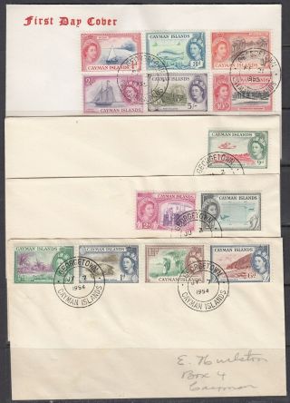 Cayman Islands Scott 135 - 41,  143 - 8 Fdc - 1954 Definitive Issue