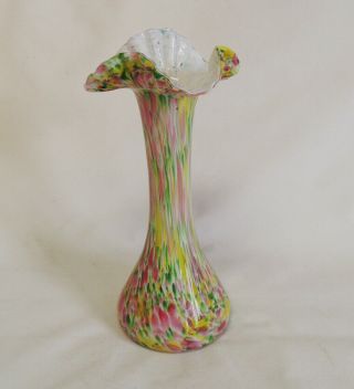 Vintage Hand Blown Italian Murano Multi Colored Confetti Swirl Art Glass Vase
