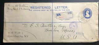 1916 Mongnai India Registered Letter Cover To Boston Ma Usa